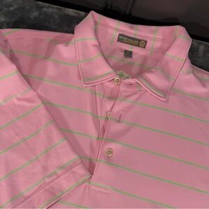 Peter Millar Summer Comfort Striped Short Sleeve Polo Shirt Mens XL Pink, Green